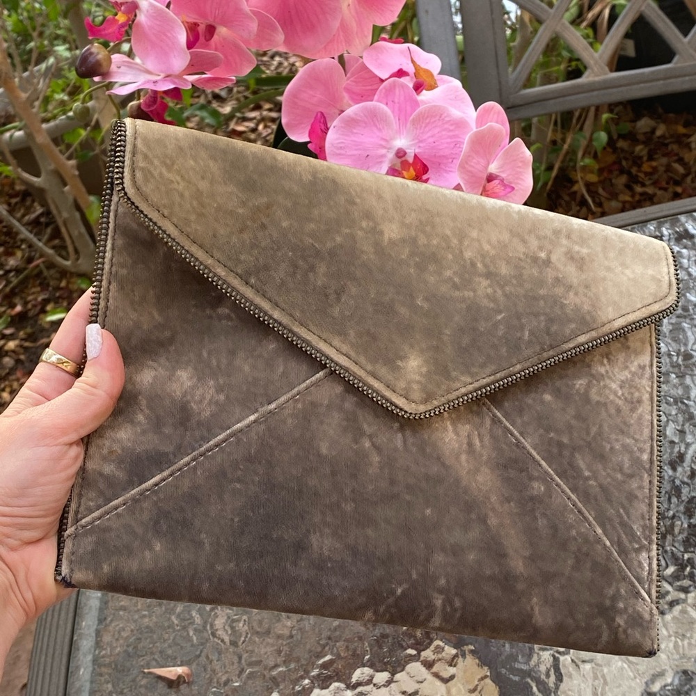 Rebecca Minkoff Green Grey Velvet Envelope Clutch - Picture 3 of 12